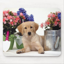 Gardening Golden Retriever Puppy Mouse Pads