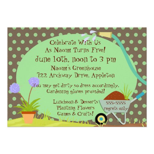 Gardening Party 5x7 Birthday Invitation