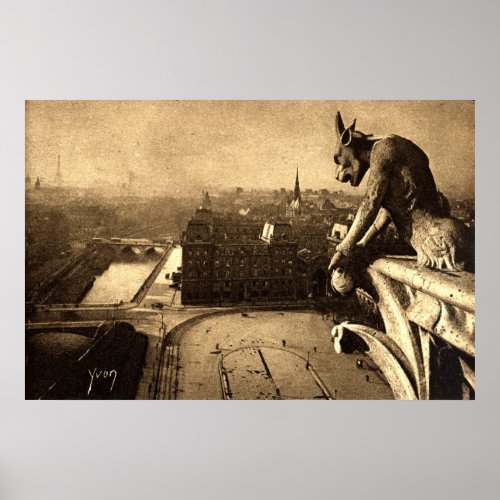 Gargoyle Notre Dame, Paris France 1912 Vintage print