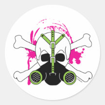 Gas Mask Skull & Crossbones Round Sticker