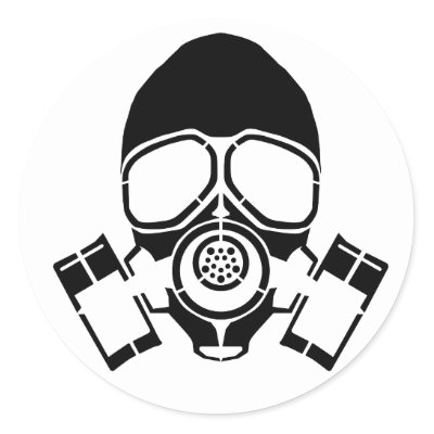 gas mask stencil logo round sticker by armymonster