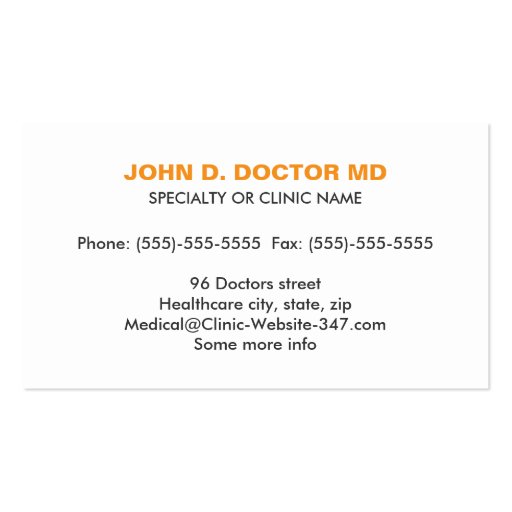 Gastrology or gastrologist orange business card (back side)