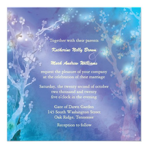 Gate of Dawn Blue Tree Theme Winter Wedding Invite
