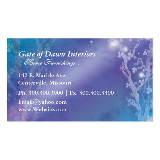 Gate of Dawn Fantasy Blue & Purple Trees Business Business Card Template (back side)