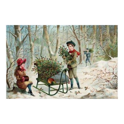 Gathering Christmas Holly  c.1890 Poster by Victorian_Traditions