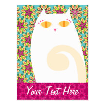 Gatito blanco bonito en floral - postal de encargo