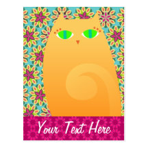 Gatito bonito del jengibre en floral - postal de e