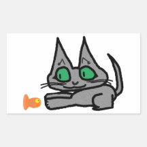 Gatito lindo que juega con un pescado del juguete pegatinas  