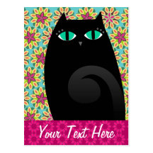 Gatito negro bonito en floral - postal de encargo