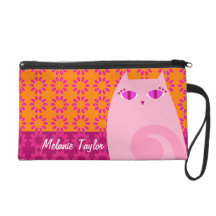 Gatito rosado bonito en el naranja - mini bolso de