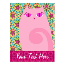 Gatito rosado bonito en floral - postal de encargo