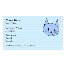 Gato azul lindo. Fondo azul claro de la raya Plantilla De Tarjeta De Visita