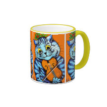 Gato con el violín por la taza de Louis Wain