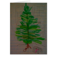 Gato debajo del árbol de navidad tarjetón