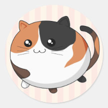 Gato lindo del gatito del calicó de Kawaii Etiqueta Redonda