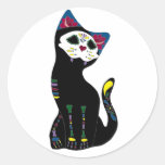 'Gato Muerto' Dia De Los Muertos Cat Round Stickers