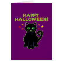 Gato negro del feliz Halloween Tarjetas