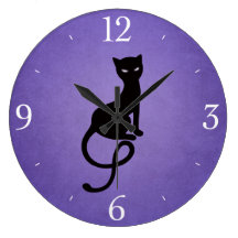 Gato negro malvado gracioso púrpura relojes