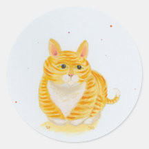 Gato rayado anaranjado - pies dobló debajo - arte  pegatinas redondas