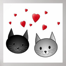 Gatos negros y grises lindos, con los corazones impresiones