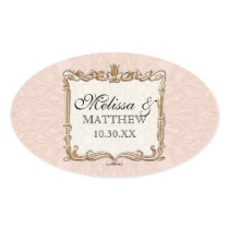 Gatsby Art Deco Nouveau Lace Faux Gold Tulip Oval Sticker