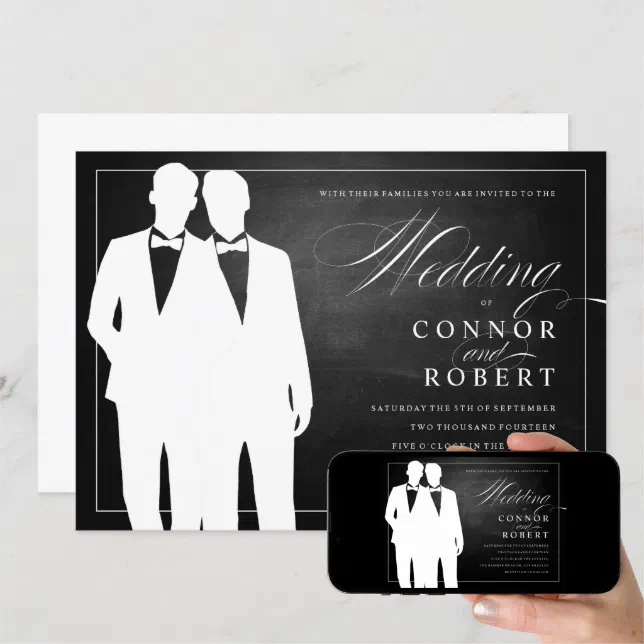 Gay Chalkboard Wedding Two Grooms Silhouettes Invitation Zazzle