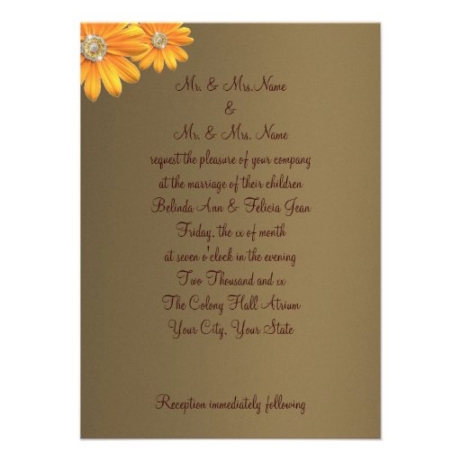 Gay/Lesbian Gold & Chocolate Brown Yellow Flowers Invite