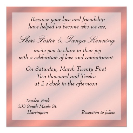 Gay Lesbian Wedding Ceremony Invitation