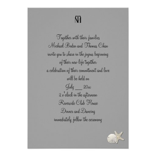 Gay/Lesbian Wedding Invitation StarfishSanddollar