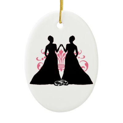 Gay Marriage Two Brides Pink Christmas Tree Ornament by brianadragon