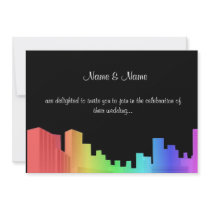 Gay New York City Themed Rainbow on Black Wedding Custom Announcements