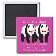 Gay pandas wearing glasses save the date refrigerator magnets