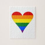 Gay Pride Flag Heart Funky - Grey Puzzle