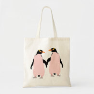 Gay Pride Lesbian Penguins Holding Hands Budget Tote Bag