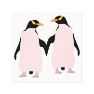 Gay Pride Lesbian Penguins Holding Hands Canvas Print