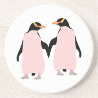 Gay Pride Lesbian Penguins Holding Hands Beverage Coaster