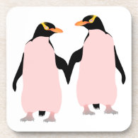 Gay Pride Lesbian Penguins Holding Hands Beverage Coasters