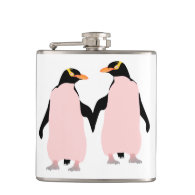 Gay Pride Lesbian Penguins Holding Hands Hip Flask