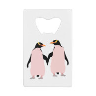 Gay Pride Lesbian Penguins Holding Hands Credit Card Bottle Opener