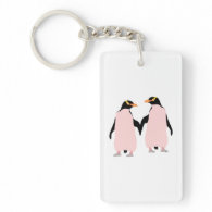 Gay Pride Lesbian Penguins Holding Hands Double-Sided Rectangular Acrylic Keychain