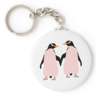Gay Pride Lesbian Penguins Holding Hands Basic Round Button Keychain