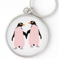Gay Pride Lesbian Penguins Holding Hands Silver-Colored Round Keychain