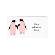 Gay Pride Lesbian Penguins Holding Hands Address Label