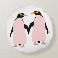 Gay Pride Lesbian Penguins Holding Hands Round Pillow