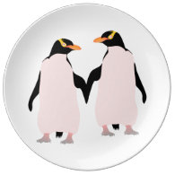 Gay Pride Lesbian Penguins Holding Hands Porcelain Plates