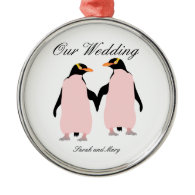 Gay Pride Lesbian Penguins Holding Hands Silver-Colored Round Ornament