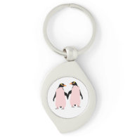 Gay Pride Lesbian Penguins Holding Hands Silver-Colored Swirl Keychain