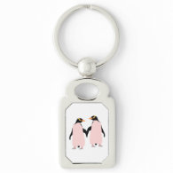 Gay Pride Lesbian Penguins Holding Hands Silver-Colored Rectangle Keychain