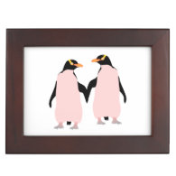 Gay Pride Lesbian Penguins Holding Hands Keepsake Boxes