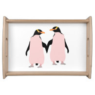 Gay Pride Lesbian Penguins Holding Hands Serving Platters
